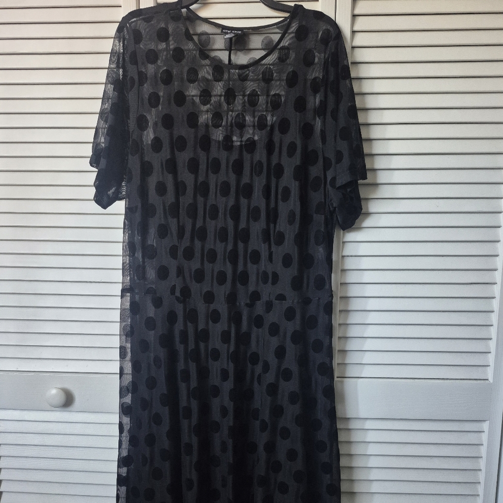 City Chic Black Sheer Polka Dot Midi Dress